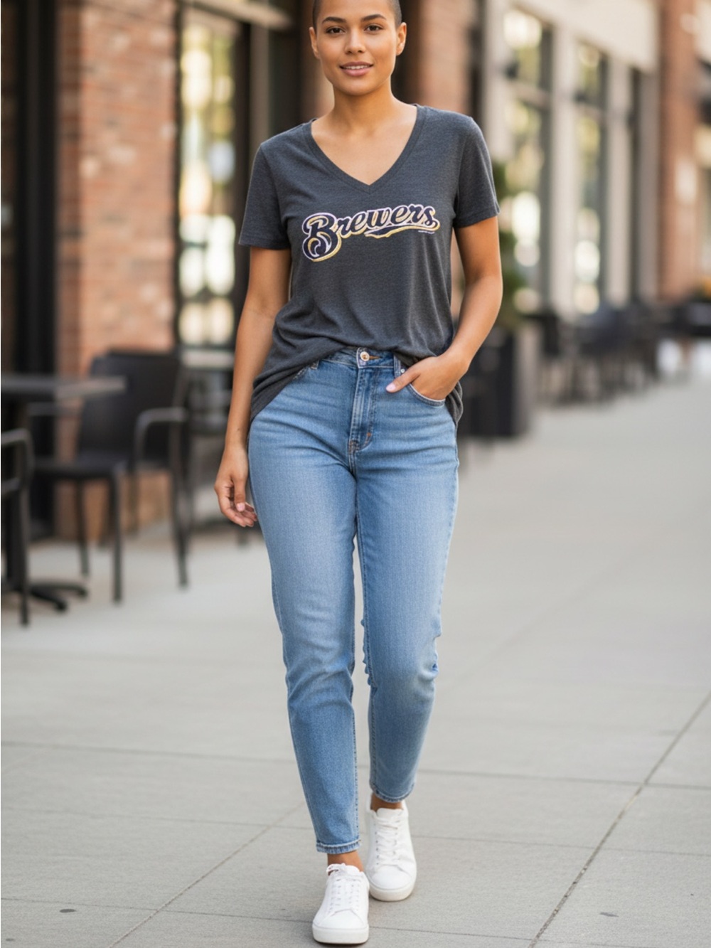 Genuine Merchandise Dark Gray "Brewers" V‑Neck Tee